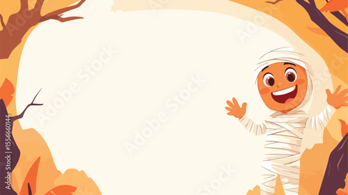 Happy Kid in Mummy Costume Frame Template for Halloween Scene