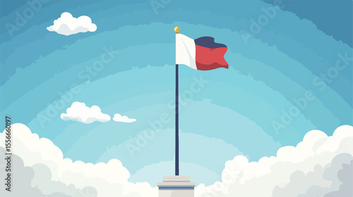 France Flag on Pole Flat Vector Illustration