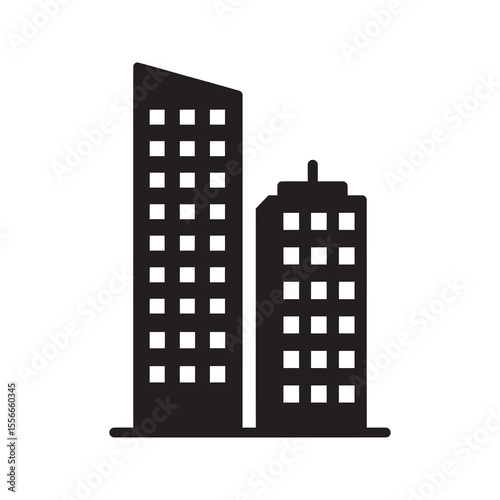 City building solid glyph icon representing skyscraper office center and urban architecture for business district and real estate property vector