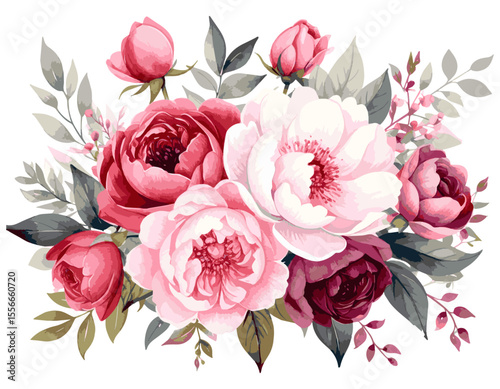 Elegant Pink and Burgundy Floral Bouquet Illustration