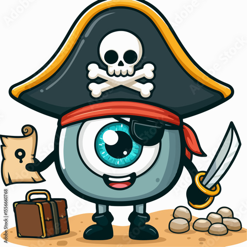 one eyed pirate cartoon vector illustration