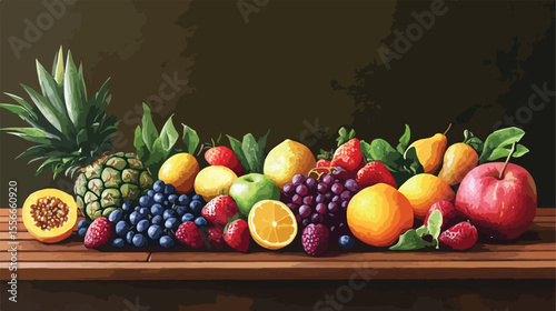 Fresh and Vibrant Healthy Fruits on Wooden Background