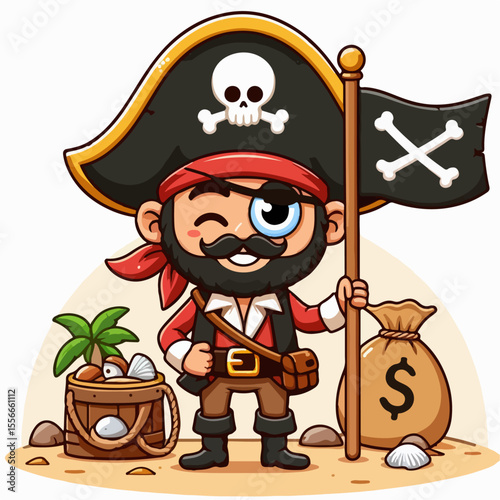 one eyed pirate cartoon vector illustration