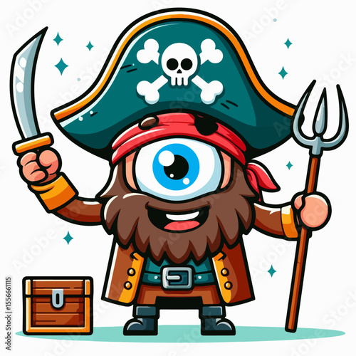one eyed pirate cartoon vector illustration