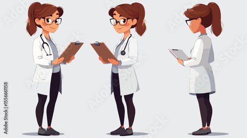 Friendly Female Doctor with Clipboard Vector Illustration