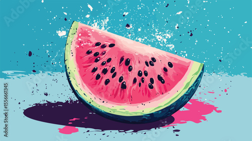 Vibrant Watermelon Fruit with Planet Pop Art Style Flat Design