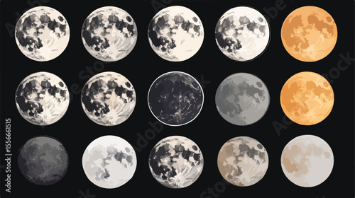 Flat Vector Illustration of Full Moon Phase in Center