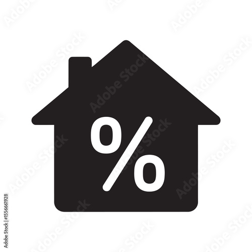Mortgage rate solid glyph icon with house and percent sign for real estate loan interest property investment and home financing business