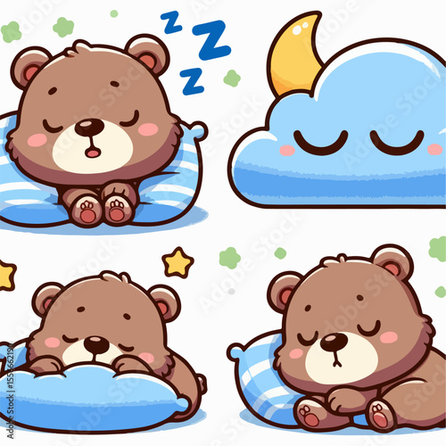 sleeping bear cub vector illustration