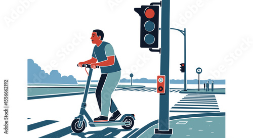 Electric scooter rider running a red light at the intersection  