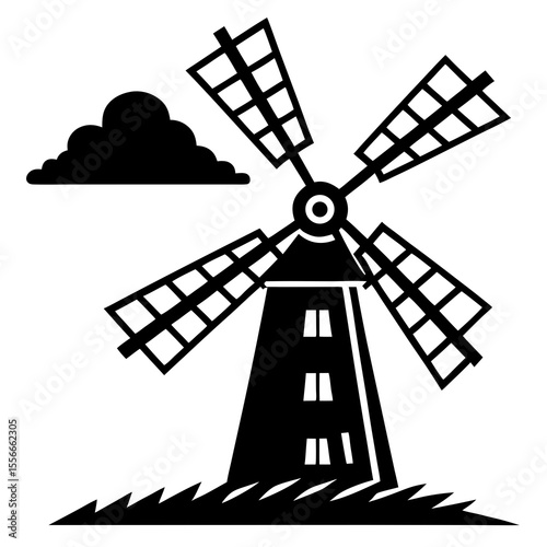 windmill silhouette vector illustration