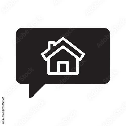 Home message solid glyph icon for real estate chat and property inquiry online communication symbol for house sale or rent support discussion vector