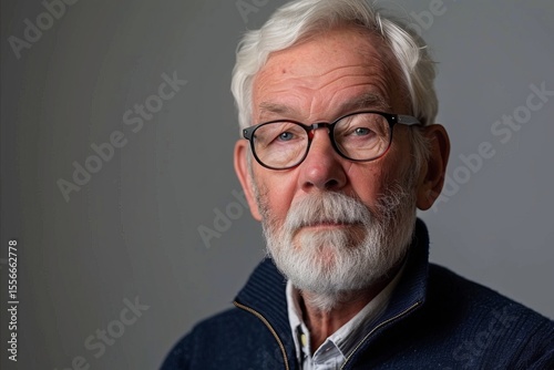 Portrait of a senior man with eyeglasses against grey background