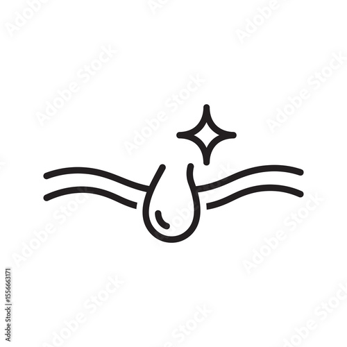 Skincare icon showing a moisturizing drop on a skin layer for hydration and cosmetic treatment resulting in a radiant and healthy glowing effect vector solid glyph