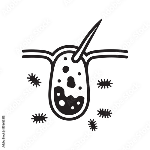 Dandruff icon showing a problematic hair follicle with bacteria a dermatology symbol for scalp issues and unhealthy hair conditions needing treatment vector solid glyph