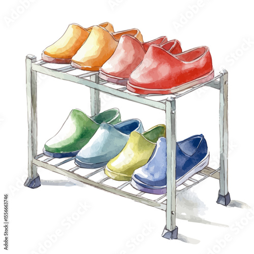 Shoe Rack, watercolor illustration vector, isolated on a white background.