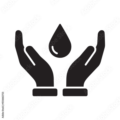 Hand care solid glyph icon showing gentle moisture and skin protection symbol for dermatology tested product and natural organic ingredient vector
