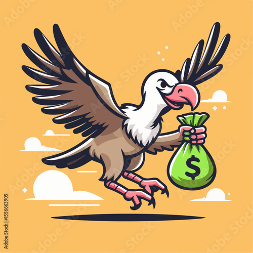 vector illustration of a vulture carrying a money bag