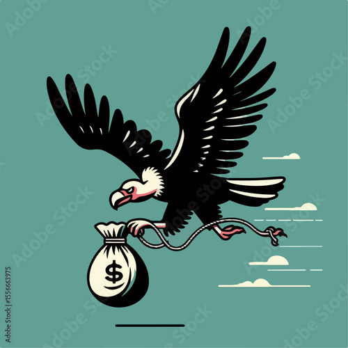 vector illustration of a vulture carrying a money bag