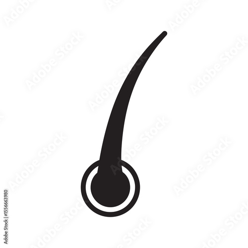 Single hair strand solid glyph icon for beauty and hair care representing follicle health and smooth keratin structure from root to tip style vector