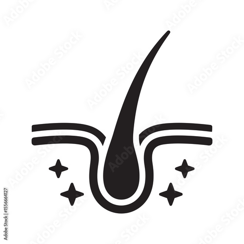 Healthy hair icon with a sparkling follicle symbolizing strength shine and effective hair care treatment a concept for beauty and cosmetic products vector solid glyph