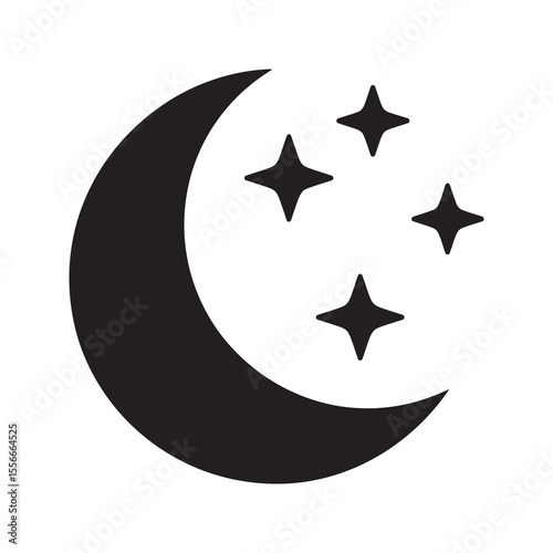 Night time solid glyph icon with moon and star for evening routine and sleep skincare concept for overnight cream and cosmetic treatment vector