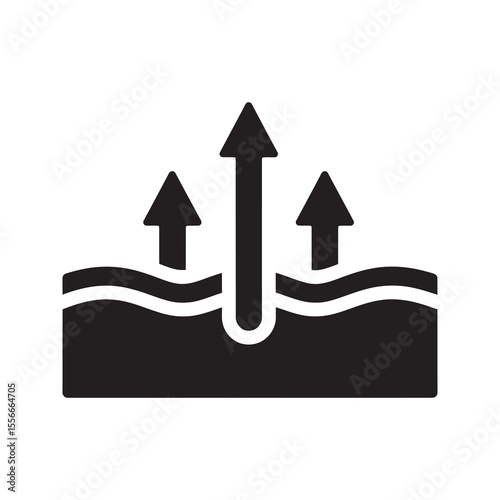Moisture evaporation solid glyph icon from skin layer representing dehydration and dryness water loss concept for skincare and dermatology vector