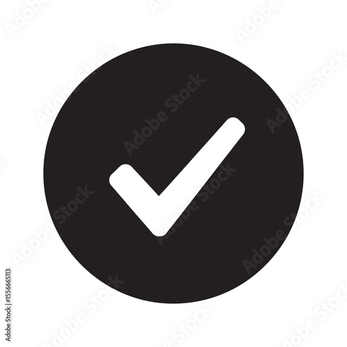 Check mark solid glyph icon in circle for success and approval complete task and verification symbol for correct and positive choice vector