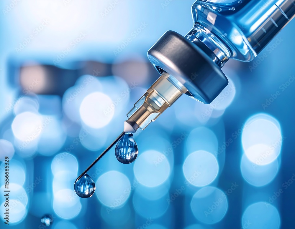 Medical syringe with a drop of liquid Medical syringe with a drop of liquid