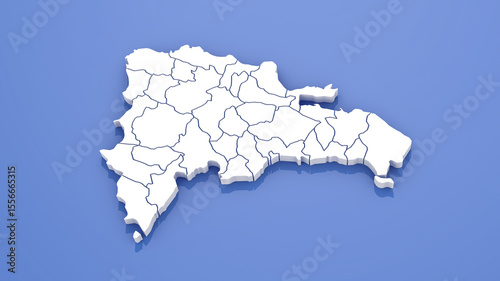 Dominican Republic Map with State Borders on Blue Background. 3D Render.