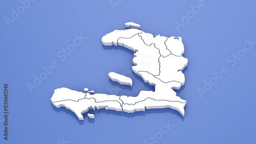 Haiti Map with State Borders on Blue Background. 3D Render.