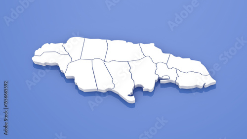 Jamaica Map with State Borders on Blue Background. 3D Render.