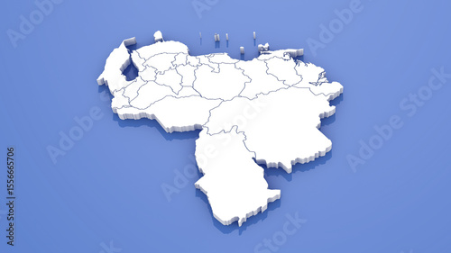 Venezuela Map with State Borders on Blue Background. 3D Render.