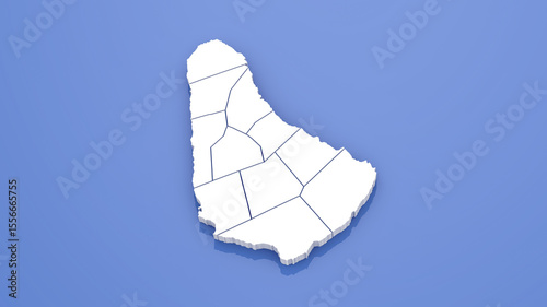 Barbados Map with State Borders on Blue Background. 3D Render.