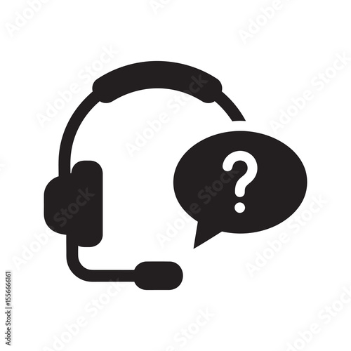 Customer support solid glyph icon with headset and question mark for call center help desk and online assistance service for inquiries vector
