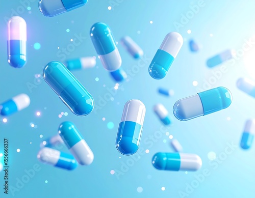 Floating pills in soft light