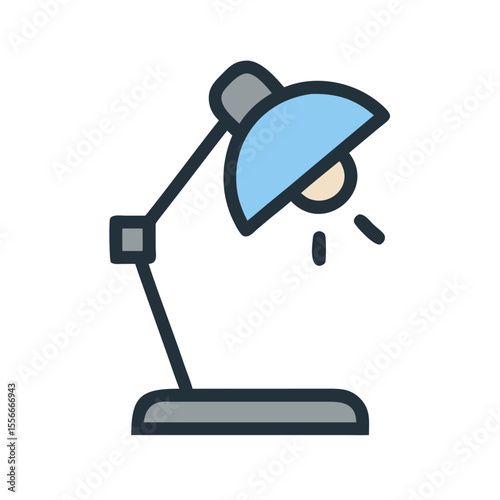 Stylized desk lamp icon emitting light on a black background, clean vector style