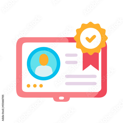 Digital Certification Badge on Screen Depicting Online Credential Verification and Approval