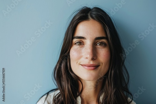 portrait of a beautiful young woman with freckles on her face