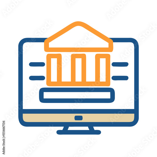 Online Banking Platform Icon Displayed on a Monitor Screen with a Black Background