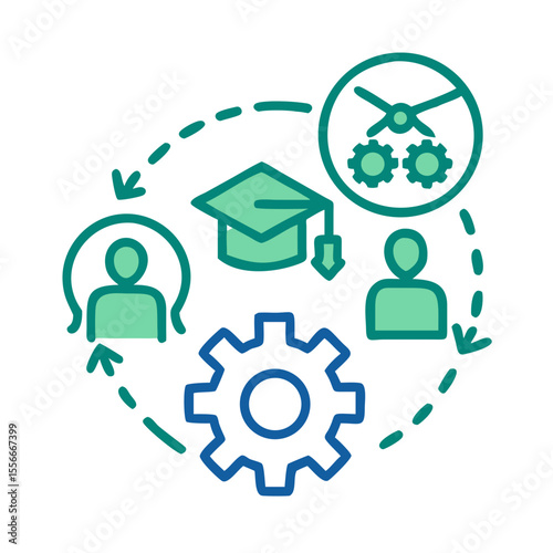 Continuous learning cycle for professional development, skills, and knowledge growth on black background