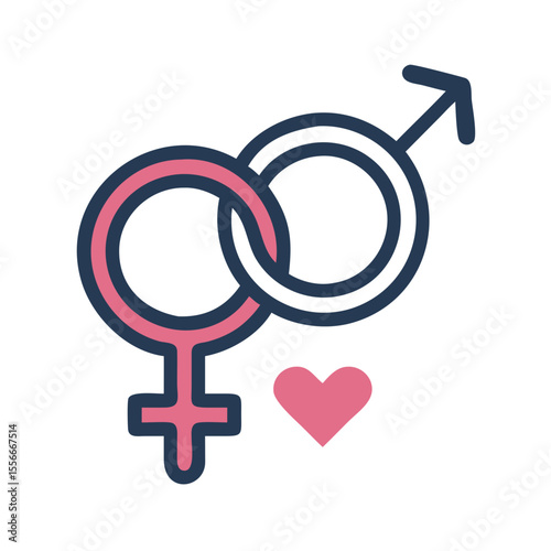 Interlocked male and female symbol icons representing love and relationships on dark background