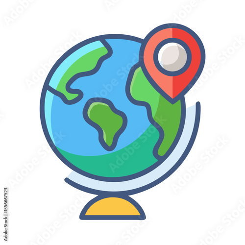 Stylized Globe Icon with Location Pin: Geography, Travel, and Global Awareness