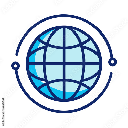 Stylized Planet Earth Icon Surrounded by a Connected Circular Line on Black Backdrop