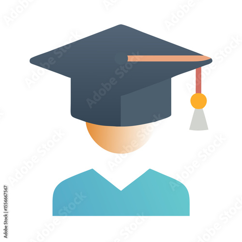 Stylized graphic of graduation cap and gown on black background for academic themes