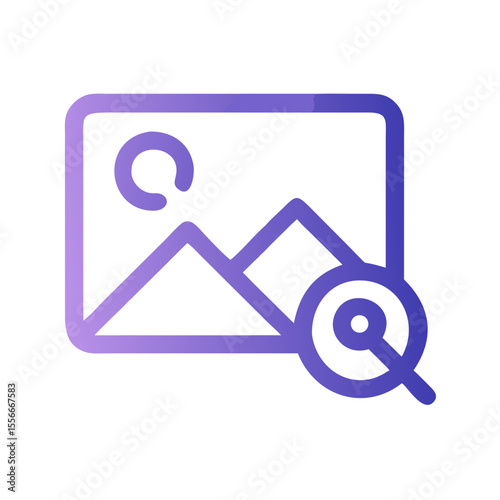Image search icon with landscape and magnifying glass in gradient purple tones