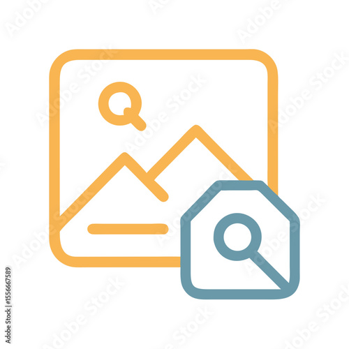 Image search icon with mountains and magnifying glass in a minimal style