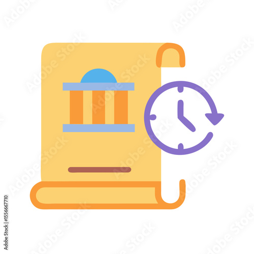 Historical document with timer for limited access or deadline, business planning, or legal timeframe concept