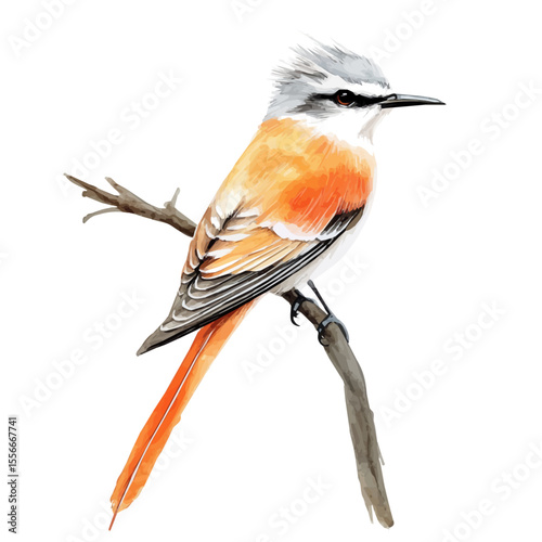 Tableau sur toile watercolor vector of Scissor-tailed Flycatcher Close Up, isolated on a white background