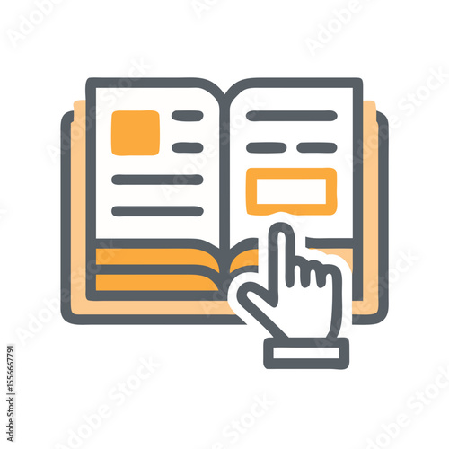 Interactive Digital Book with Hand Pointer Interface in a Clean Flat Design